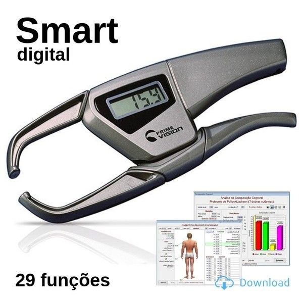 Adipometro Computador c/ C�lculos de Mediana de 3 Dobras - Prime Med Smart - Digital Cient�fico