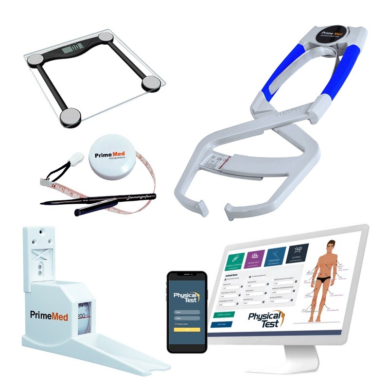 Kit Adipometro Primemed Clean Azul+ Estadiometro + Balança + Software