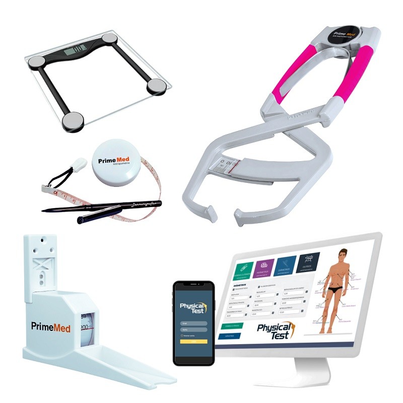 kit Adipometro Primemed Clean rosa+ Estadiometro + Balança + Software
